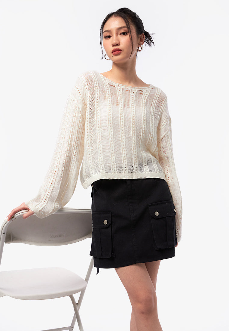 Distressed Long Sleeve Sweater