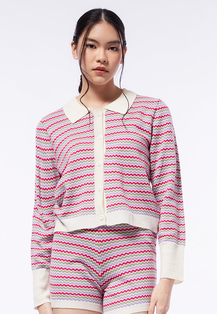 Striped Knit Polo Top