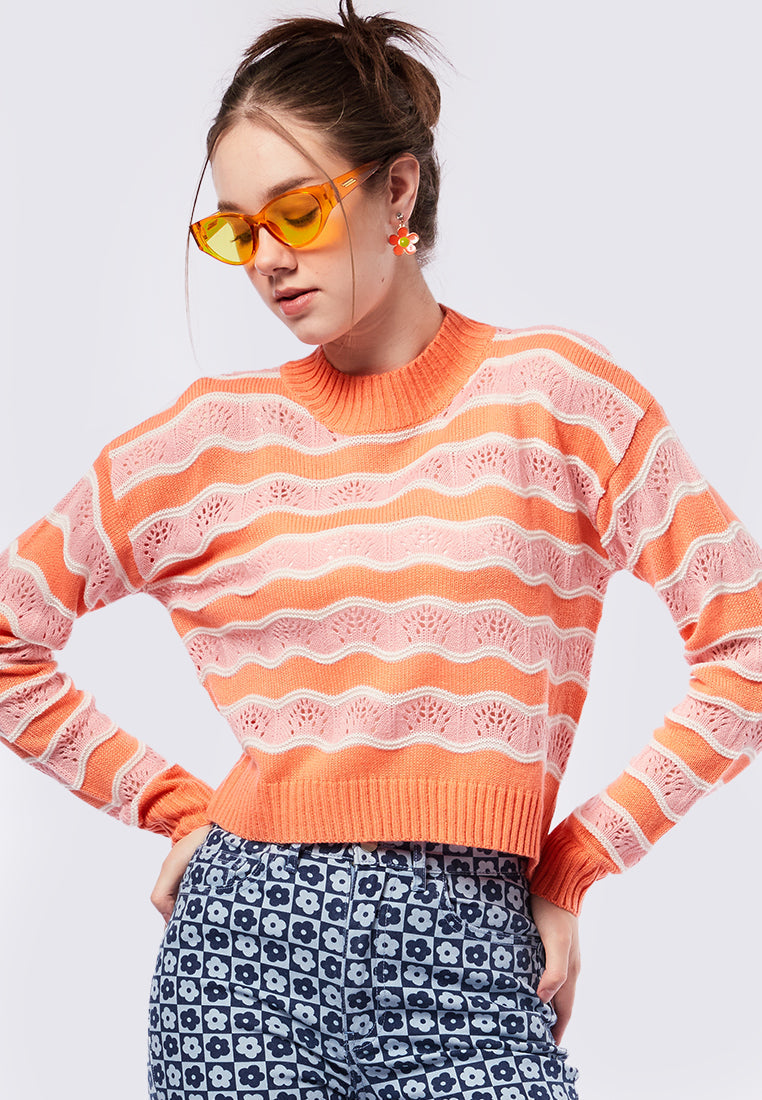 Long Sleeve Wavy Knit Sweater