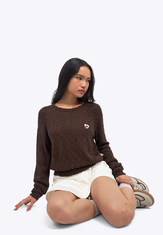 Textured Long Sleeve Raglan Sweater
