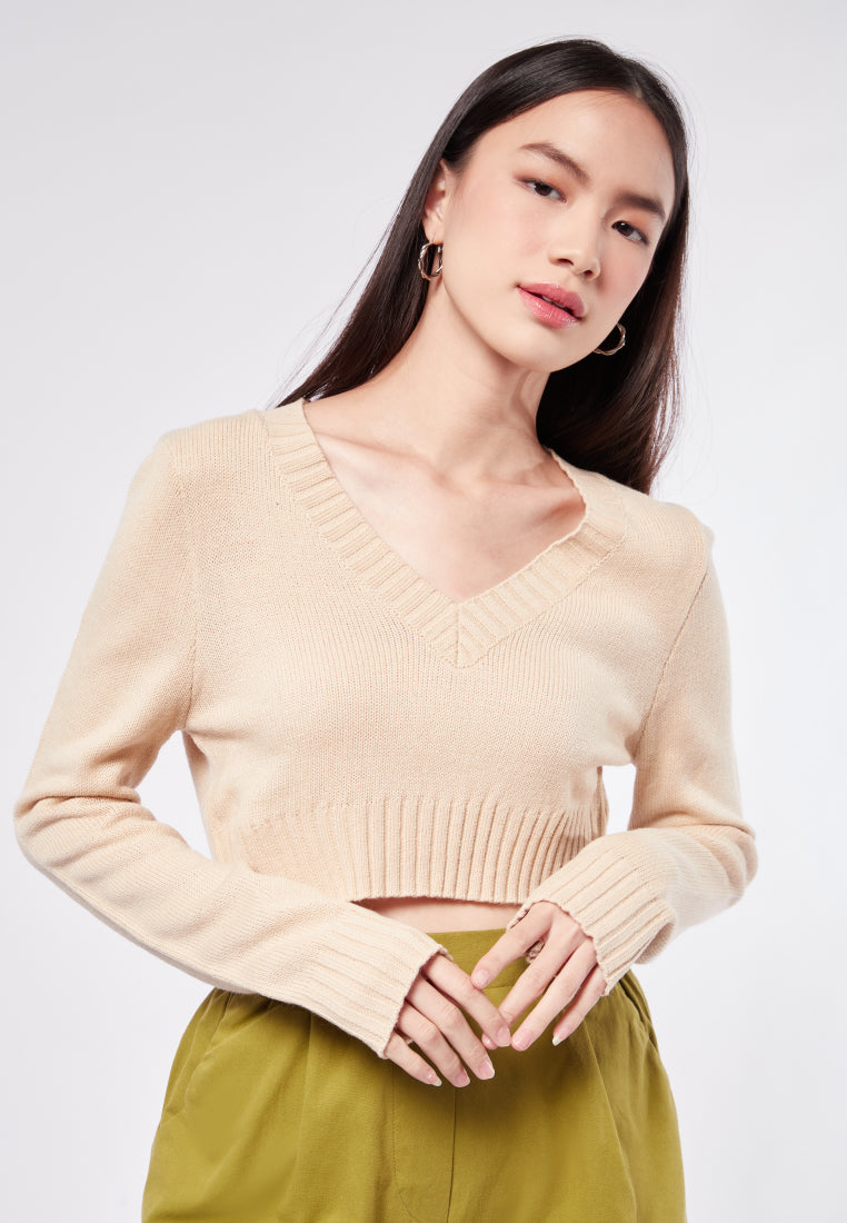 Cropped V-Neck Sweater