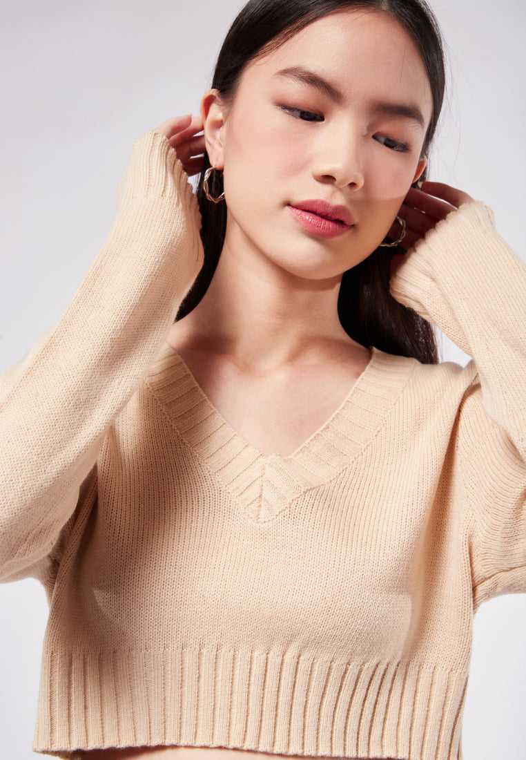 Cropped V-Neck Sweater