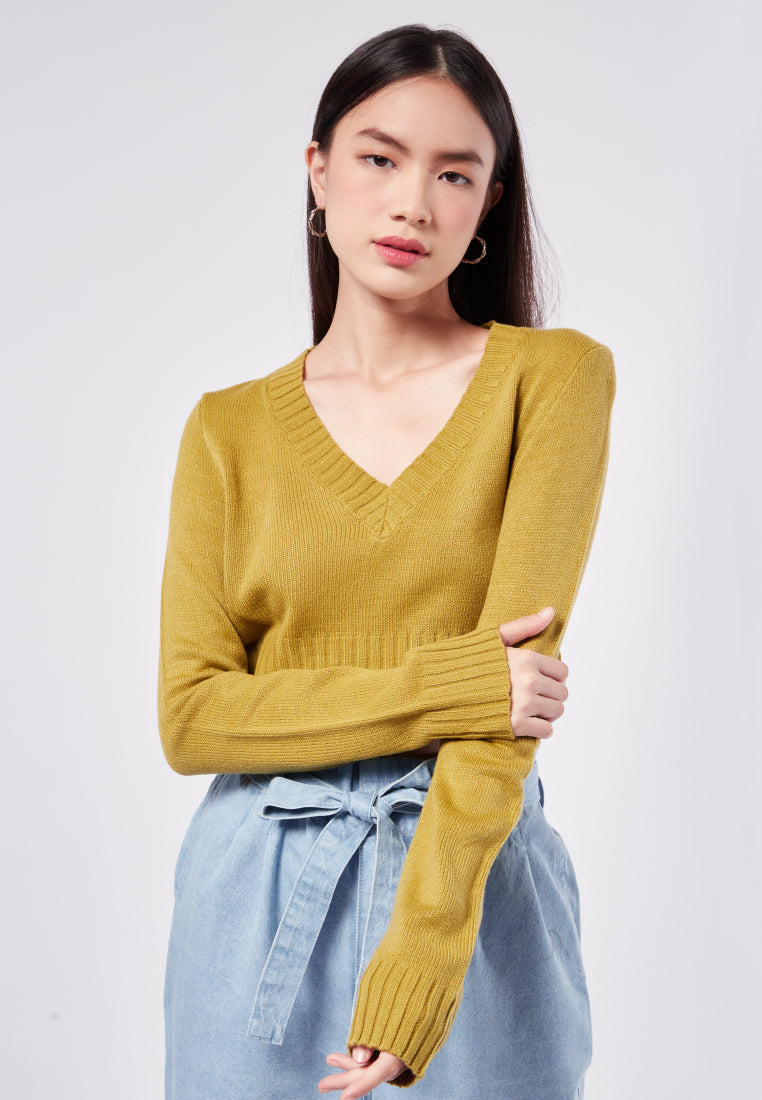 Cropped V-Neck Sweater