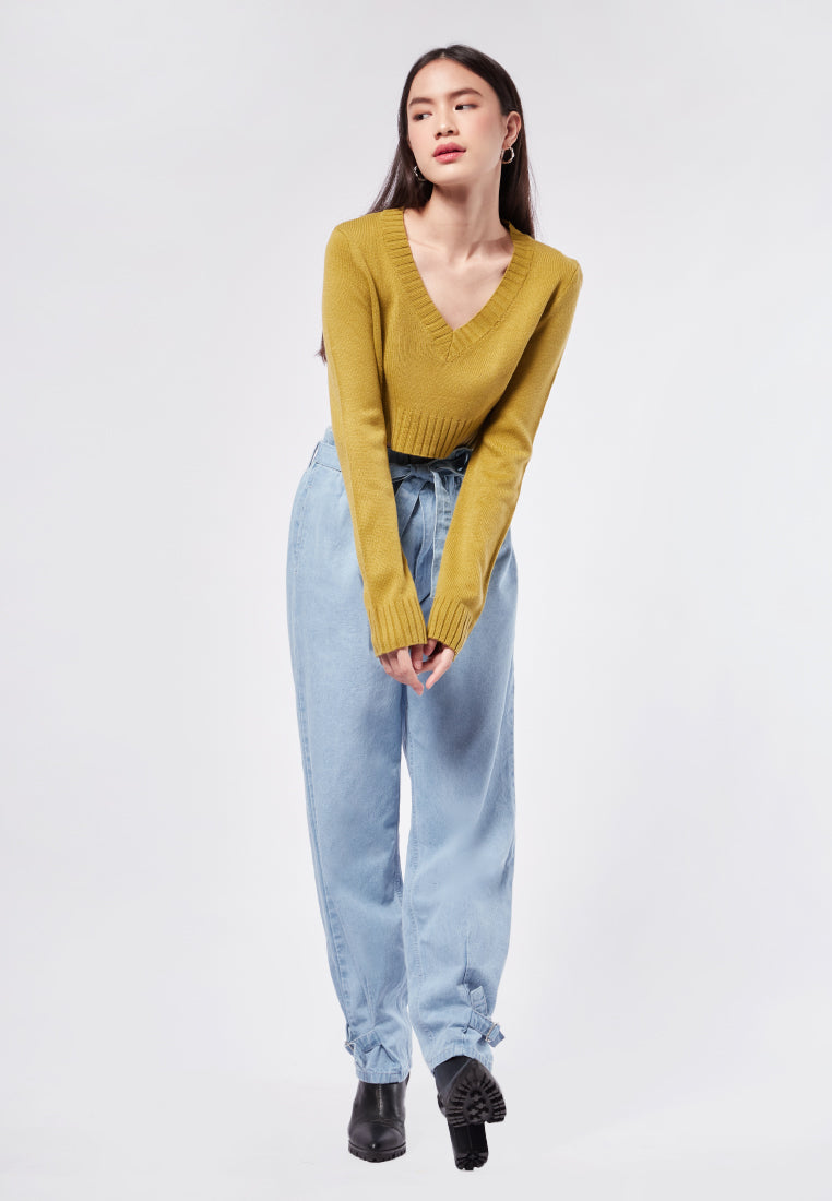 Cropped V-Neck Sweater