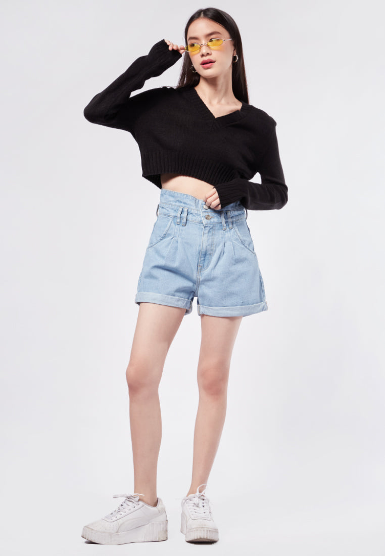 Cropped V-Neck Sweater