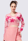 Flowery Long Sleeve Crop Sweater
