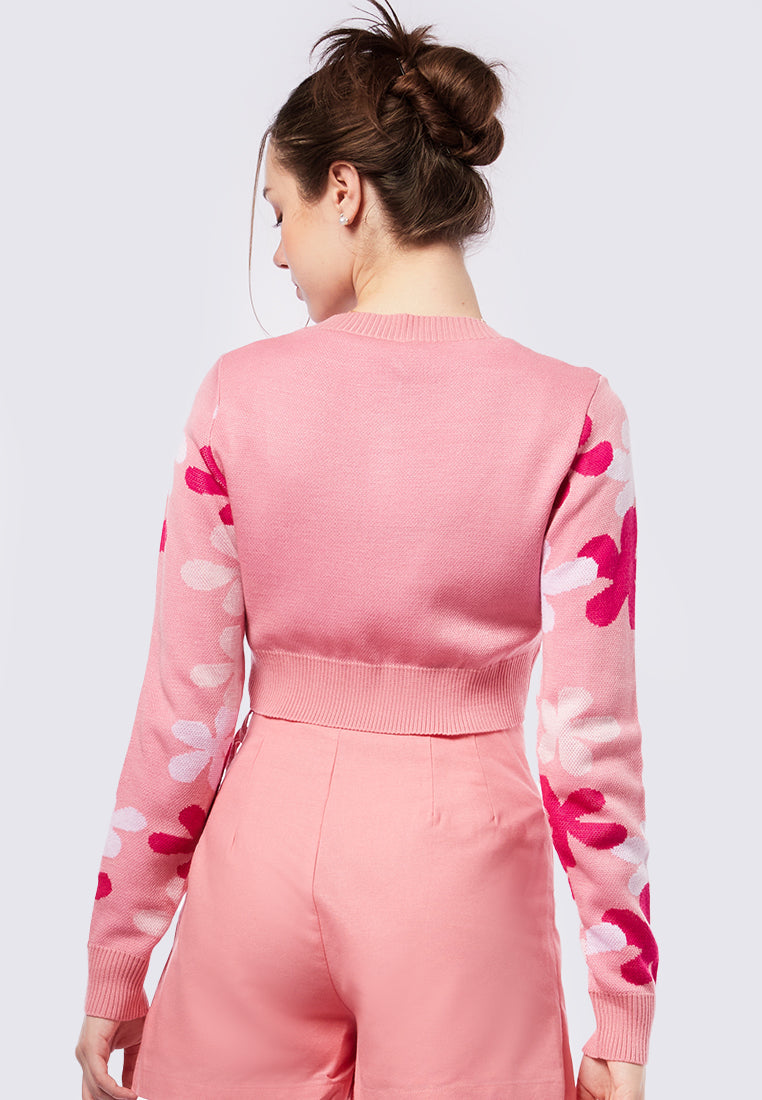 Flowery Long Sleeve Crop Sweater