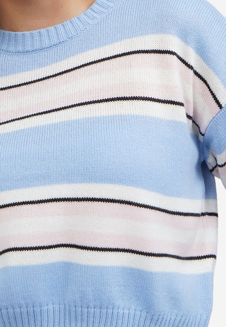 Stripes Long Sleeve Crop Sweater L.Blue