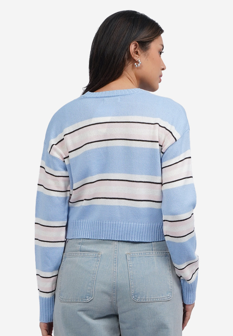 Stripes Long Sleeve Crop Sweater L.Blue