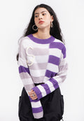 Striped Knit Crop Sweater Lilac