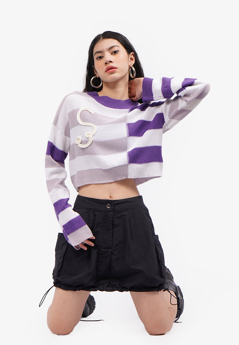 Striped Knit Crop Sweater Lilac