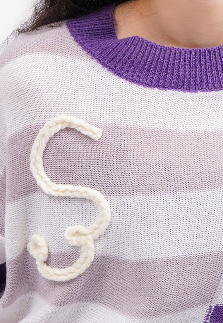 Striped Knit Crop Sweater Lilac