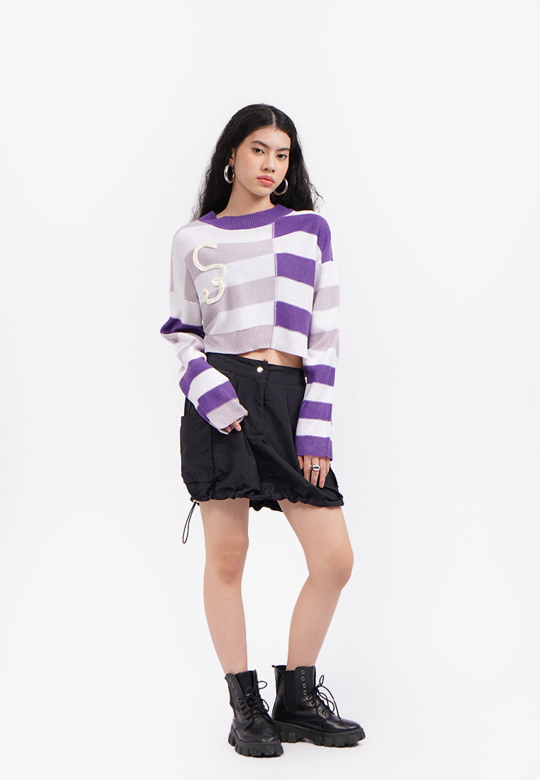 Striped Knit Crop Sweater Lilac