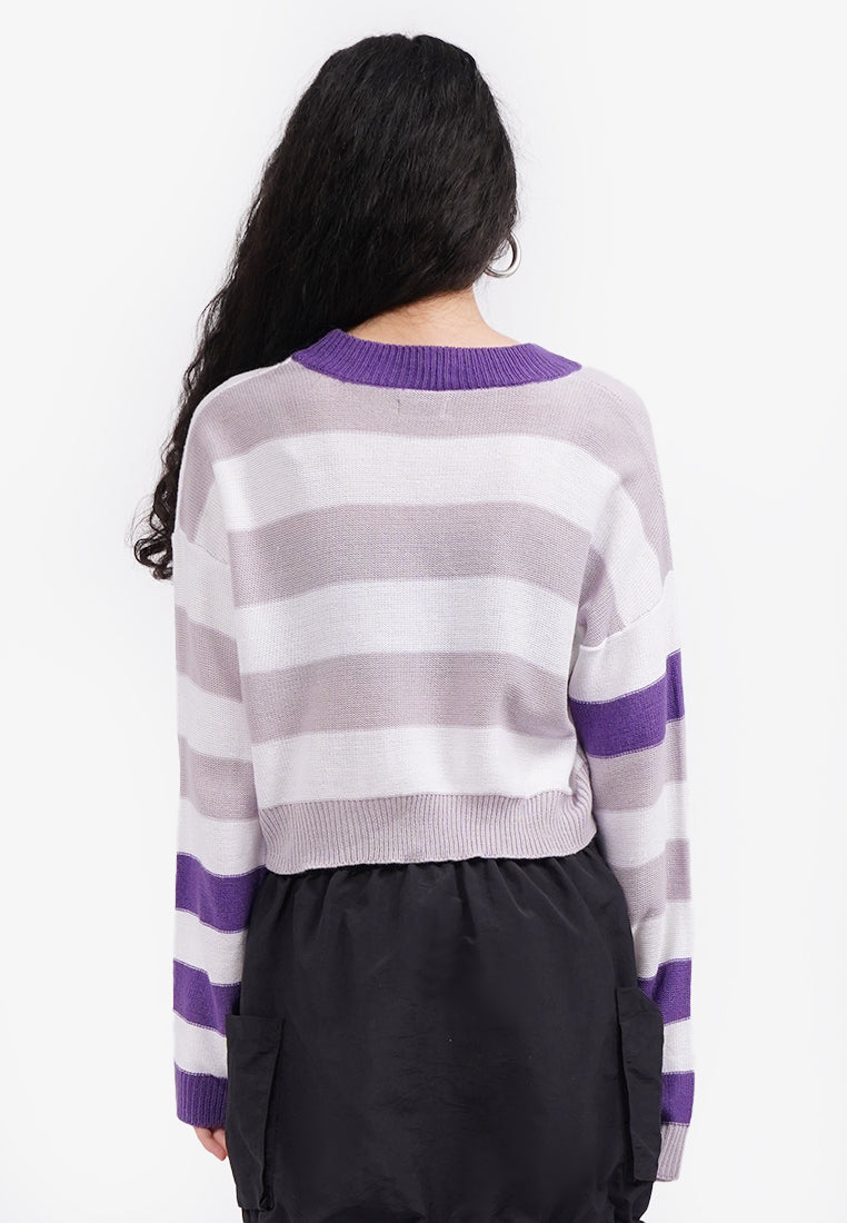 Striped Knit Crop Sweater Lilac