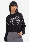 Blanket Stitch Long Sleeve Sweater Black