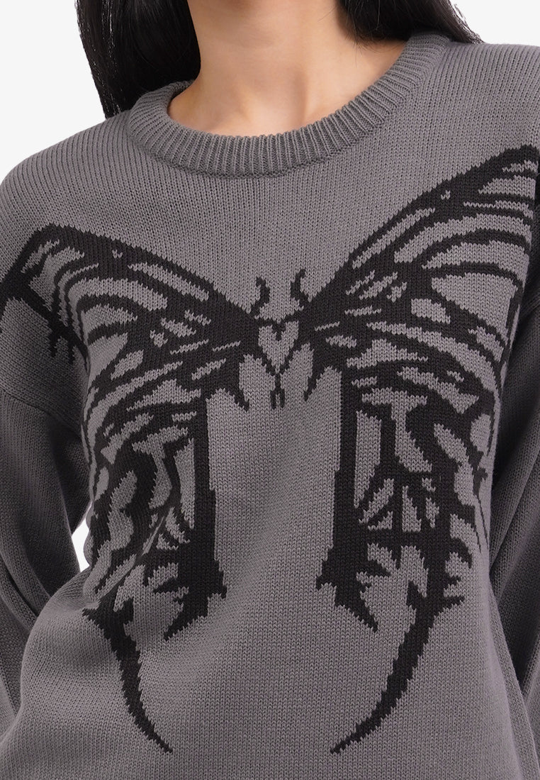 Long Sleeve Butterfly Sweater Grey