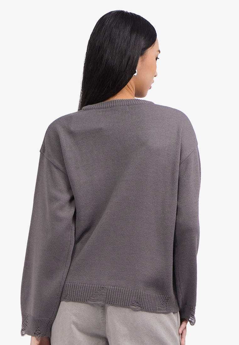 Long Sleeve Butterfly Sweater Grey