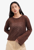 Long Sleeve Textured Sweater Dark Brown