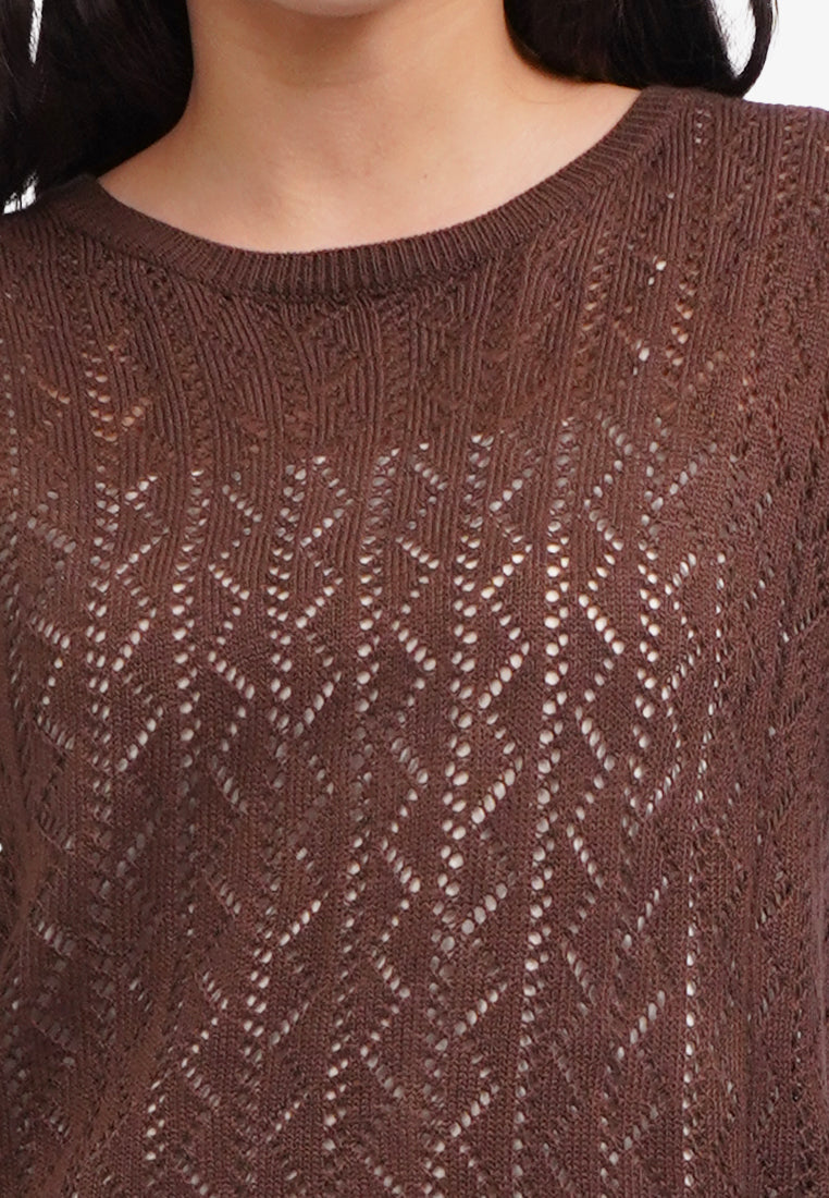 Long Sleeve Textured Sweater Dark Brown