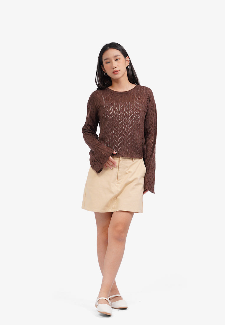 Long Sleeve Textured Sweater Dark Brown