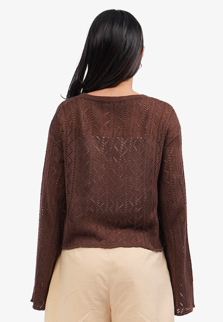 Long Sleeve Textured Sweater Dark Brown