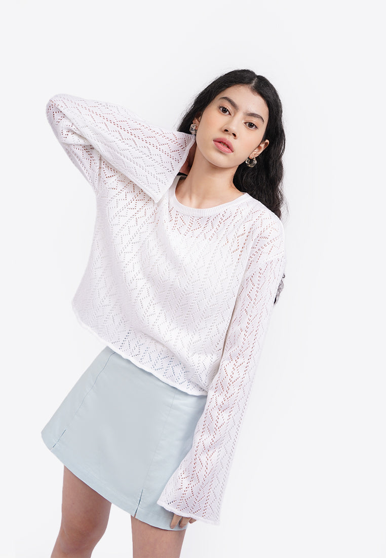 Long Sleeve Textured Sweater Off White