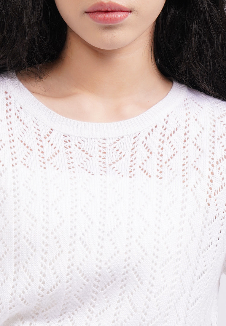 Long Sleeve Textured Sweater Off White