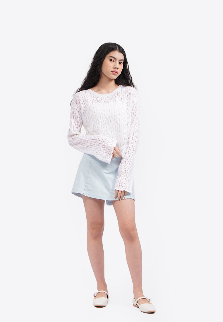 Long Sleeve Textured Sweater Off White