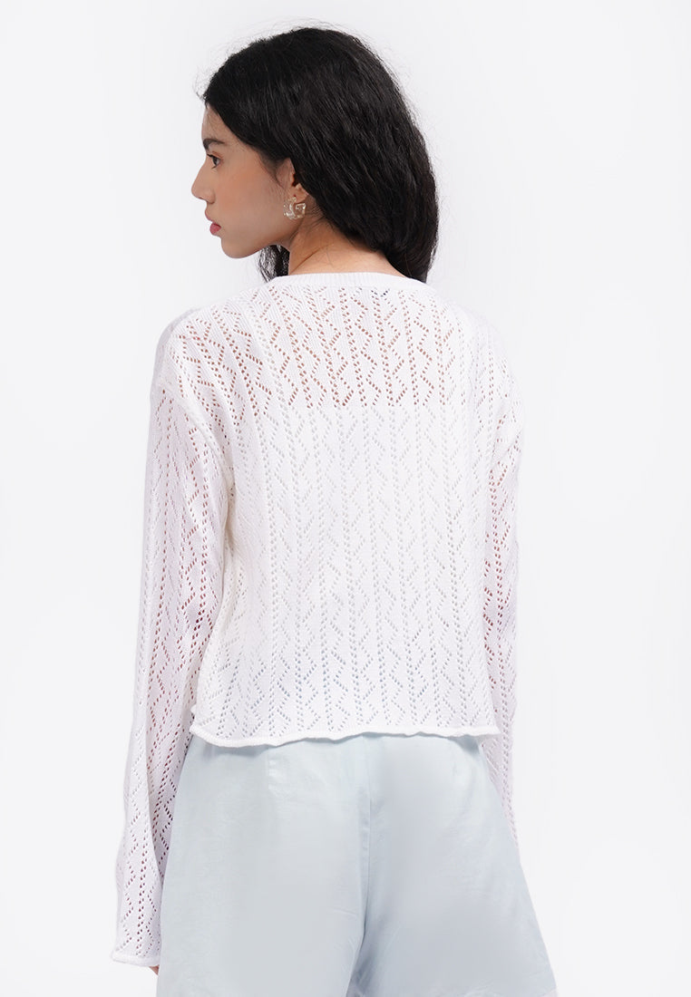 Long Sleeve Textured Sweater Off White