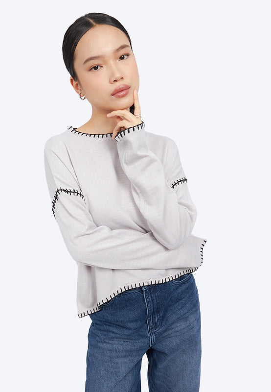 Contrast Stitch Round Neck Sweater