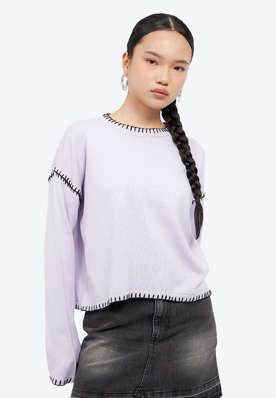 Contrast Stitch Round Neck Sweater
