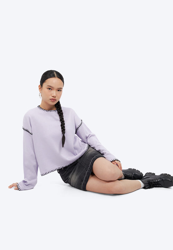 Contrast Stitch Round Neck Sweater