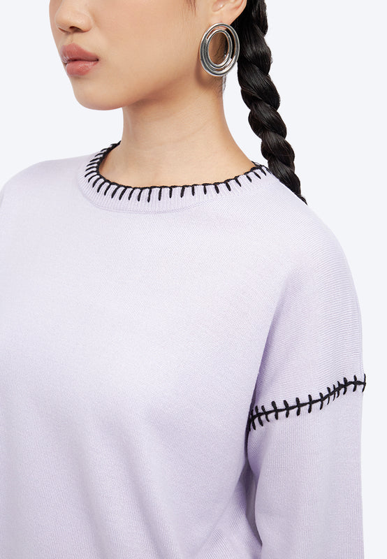 Contrast Stitch Round Neck Sweater