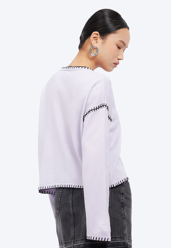 Contrast Stitch Round Neck Sweater
