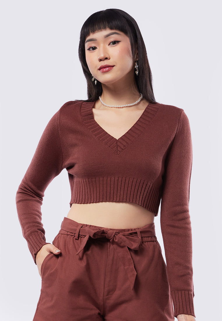 Cropped V-Neck Sweater