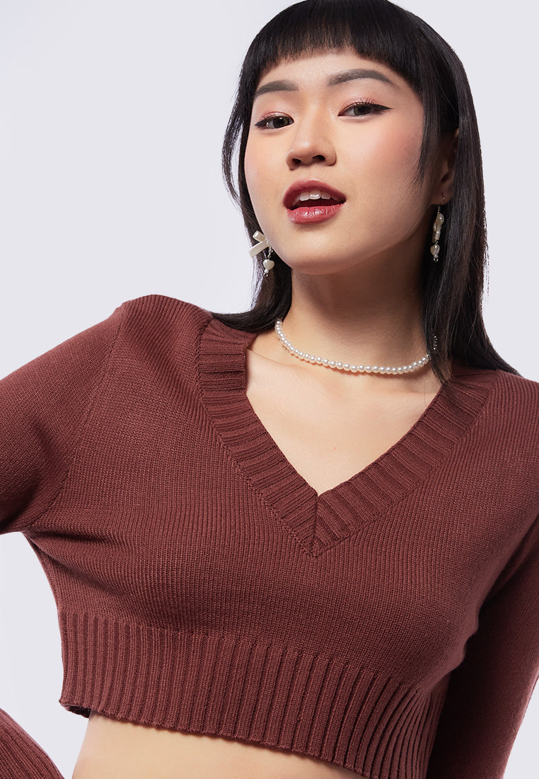 Cropped V-Neck Sweater