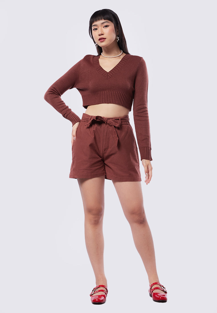 Cropped V-Neck Sweater