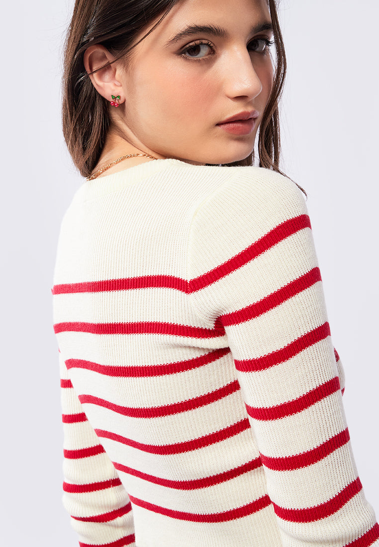Long Sleeve Stripes Crop Sweater