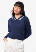 Long Sleeve Collar Knit Sweater Navy