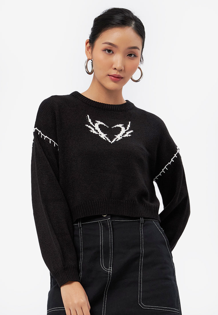 Long Sleeve Crop Sweater Black