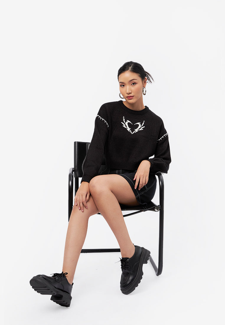 Long Sleeve Crop Sweater Black