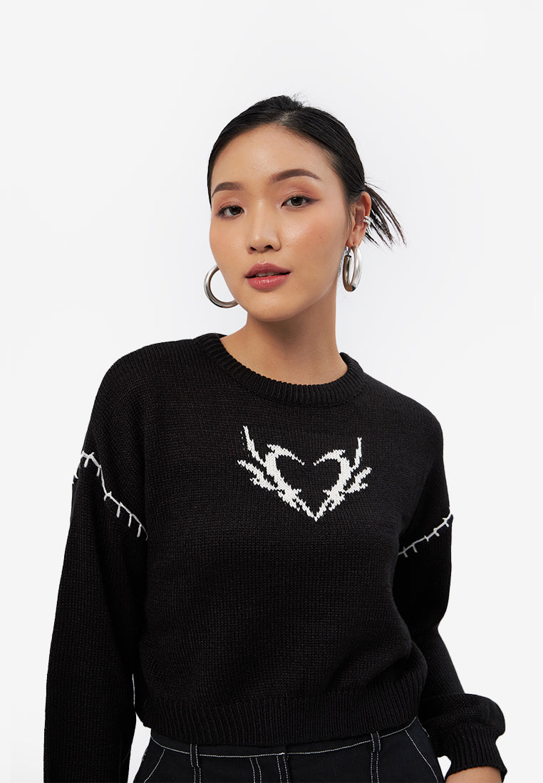 Long Sleeve Crop Sweater Black