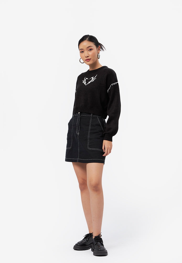 Long Sleeve Crop Sweater Black