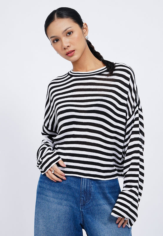 Striped Long Sleeve Sheer Sweater