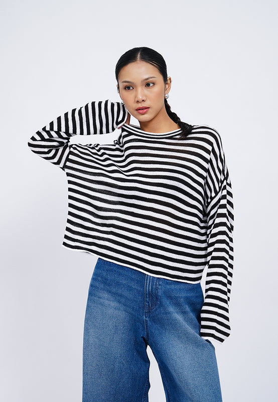 Striped Long Sleeve Sheer Sweater