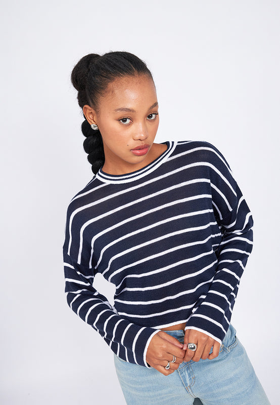 Striped Long Sleeve Sheer Sweater