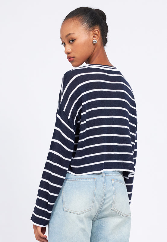 Striped Long Sleeve Sheer Sweater