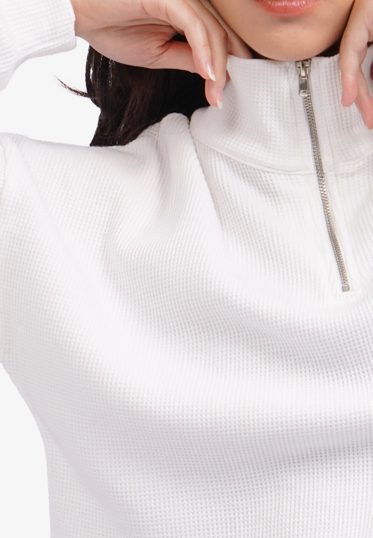Long Sleeve Waffle Sweatshirt Off White