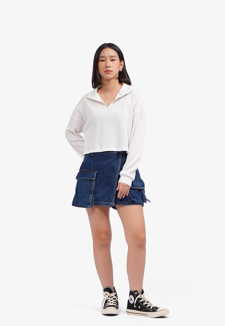 Long Sleeve Waffle Sweatshirt Off White