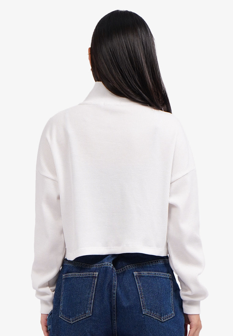 Long Sleeve Waffle Sweatshirt Off White